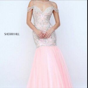 Sherri Hill Barbie Pink Mermaid Sweetheart Neckline Diamond Beading Long SZ 4